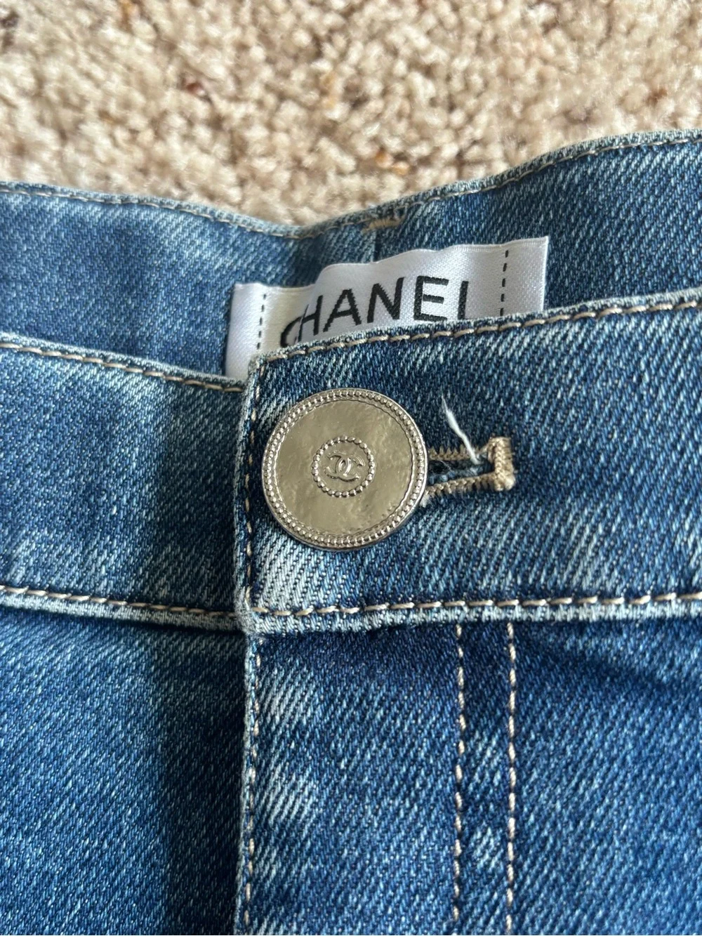 Chanel CC Logo Denim Straight Leg Jeans Size 42